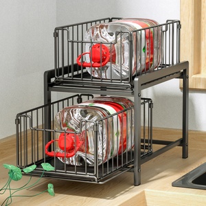 2 टियर पुल आउट कैबिनेट आयोजक शेल्फ धातु तार टोकरी दराज आयोजक रसोई सिंक शेल्फ के तहत - Product Image 3