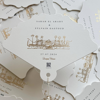 Carte de menu personnalisée en forme d'éventail, thème féerique, pour mariage ou Noël, impression recto-verso, avec pompon, invitation de table de haute qualité