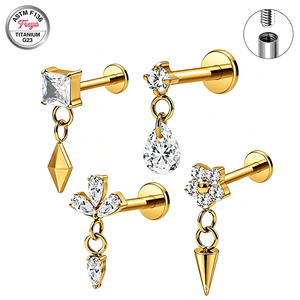 Freya ASTM-F136 Titanio Nuevos Labrets Mixtos con Dijes Colgantes de Circonita Cúbica y Parte Trasera Plana para Piercing de Tragus, Hélix y Cartílago, Joyería Corporal - Product Image 1