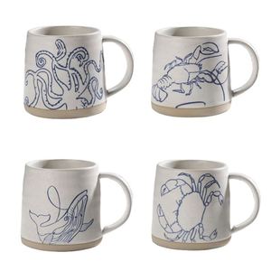 Tasses à café en porcelaine minimalistes peintes à la main de 450 ml (16 oz) pour cadeaux - Passe au lave-vaisselle et au micro-ondes - Product Image 1