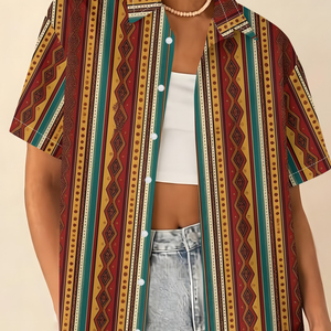 Chemise Hawaïenne Homme Manches Courtes Col V Uni Polyester Décontractée Fermeture Boutons Corne Respirante Vacances d'Été Sans Repassage - Product Image 1