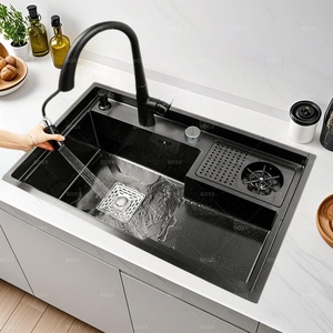 Fregadero de cocina de acero inoxidable escalonado, plato de lavado doméstico y lavabo de verduras, ranura única multifuncional grande con arandela de taza - Product Image 1