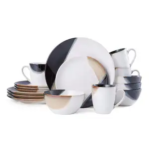 Placa de porcelana cerâmica e louça em china, para casa e hotel, utensílios de cozinha, 16 peças