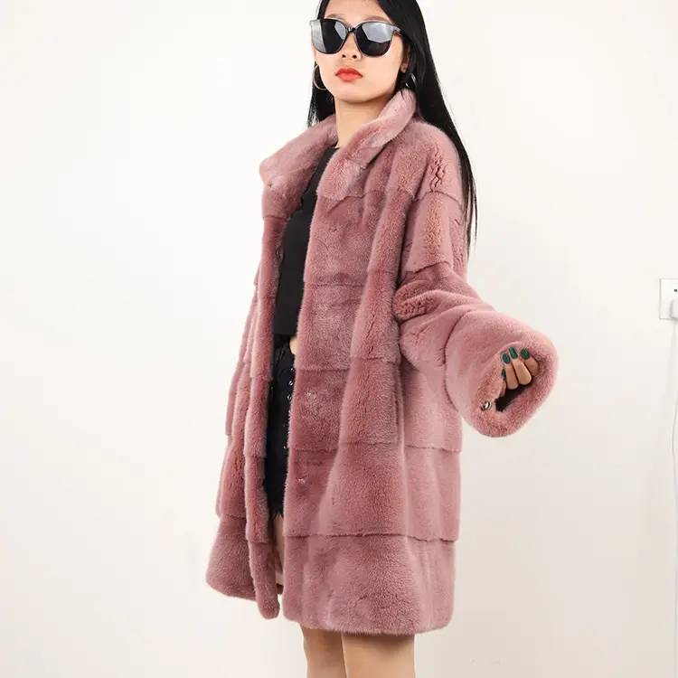 custom color long style stand collar women real mink fur coat for winter