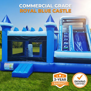 Château gonflable de qualité commerciale certifié EN14960, en PVC bleu <span class=keywords><strong>royal</strong></span> de 0,55 mm, avec toboggan combiné, pour location de fêtes - Product Image 3
