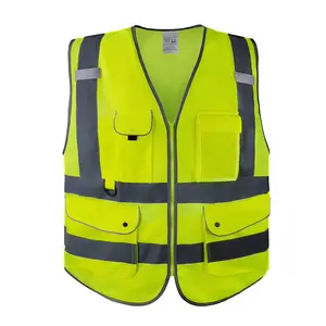 ANSI/ISEA Reflective High-Visibility Zipper Running/Cycling/Walking Multi-Pocket Chaleco Reflectante Safety Vest