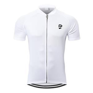 DEZE Unisex Short Sleeve Cycling Jersey Minimalist All-<b>White</b> with Branded Logo Breathable Quick Drying Slim Fit for Road Cycling - Product Image 1