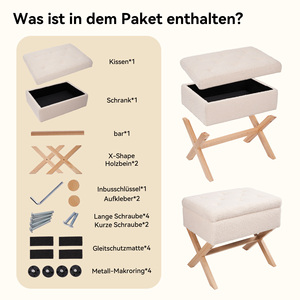 Cómodo Otomano Moderno de Terciopelo con Almacenamiento, Asiento Acolchado, Patas de Madera en Forma de X, Relleno de Esponja, Fácil Montaje, para Dormitorio o Entrada - Product Image 3