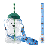 Bouteille en verre jetable en gros, mini 500 ml, motif ours en peluche, avec paille, pour boissons froides et café