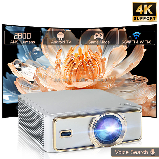 Home Cinema Native 1080P 4K Support 2800 ANSI LED Smart Theater Projector Auto Focus Google Voice Android OS Built-In Speakers