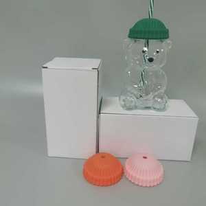Gobelets à boisson multicolores de 20 oz, résistants à la chaleur, en verre, avec paille, motif ours mignon, pour café, jus, thé et lait - Product Image 4