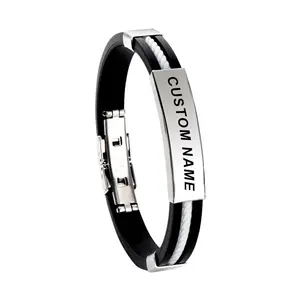 Logo personnalisé, gravure de nom, Bracelet en Silicone, Inscription, Bracelets d'amitié pour femmes et hommes, Bracelet d'identité, luxe, bouton pression, bijoux