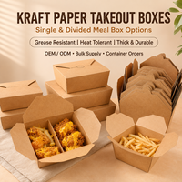 Boîte alimentaire jetable auto-élevable en kraft avec couvercle gaufré et pelliculage mat, emballage de gros pour poulet frit à emporter