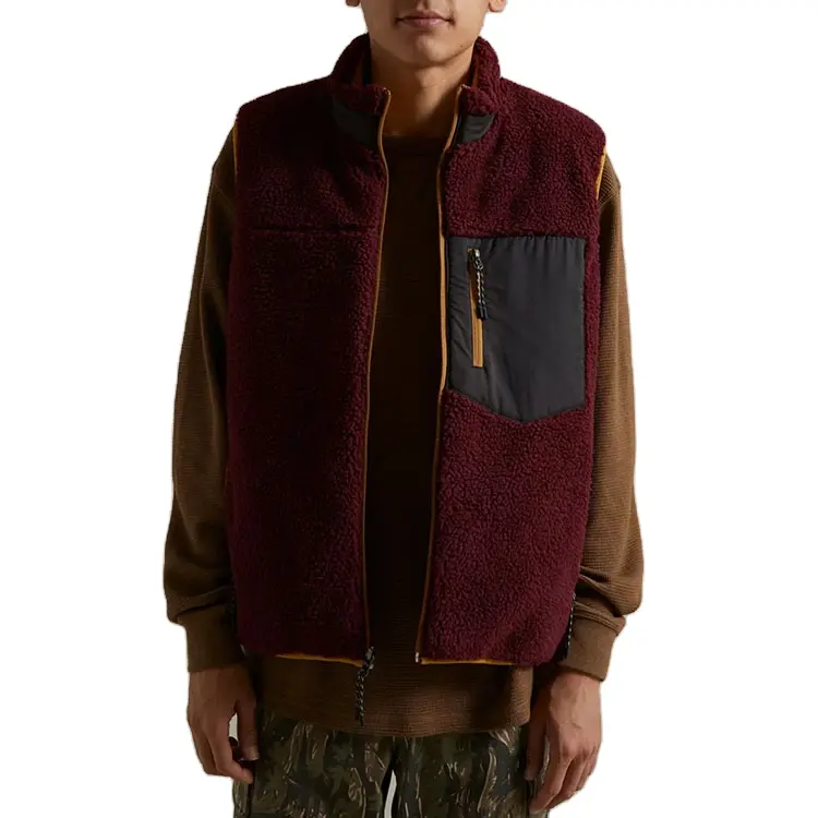 Của Nam Giới Reversible Nhiệt Fleece Vest Với Túi Zip Nhà Máy Bán Buôn Chất Lượng Cao Nylon Ghi Lê
