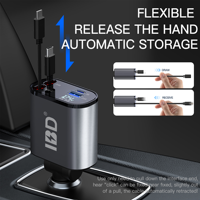 Chargeurs IBD 4 en 1 Câbles rétractables de voiture et Port Usb c PD 12v Charge rapide 60w 100W 120W Chargeur de voiture pour téléphone iPhone
