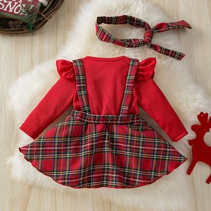 Set di Abbigliamento Natalizio per Neonata di Alta Qualità con Pagliaccetto a Maniche Lunghe a Quadri e Fascia per Capelli - Product Image 4