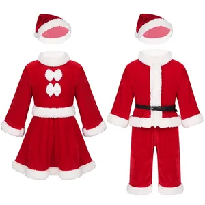 Baby Santa Claus Costumes Girls Velvet Dress With Hat <strong>Outfits</strong> Boys Tops With Pants Belt Hat Set for Christmas Party Holiday - Product Image 1