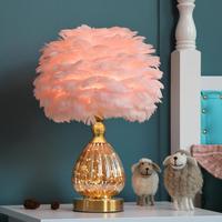 Lampe de table en plumes de style vintage pour la chambre des filles, éclairage romantique au chevet, lampe en plumes