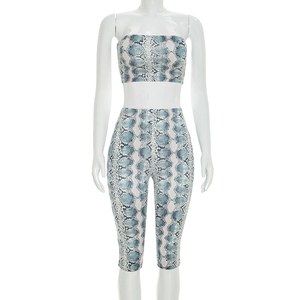 Viviblook C26ST112 Women Summer Set New Slim Fit Snake Print Sleeveless Strapless Crop Top Shorts Two Piece Set - Product Image 2