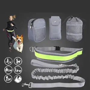 Reflective Dog Leash Pet Running Lead Bungee Hands Free Dog Leash with Adjustable Walking Waist Belt Bag