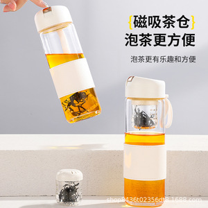 Glass Tea Infuser Bottle With Leather Sleeve Travel Portable Single Cup White - Product Image 3
