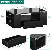 Table Basse Moderne en Bois Laqué Minimaliste avec LED, 2 Tiroirs et Étagère Ouverte, Meuble de Salon Pratique avec Rangement