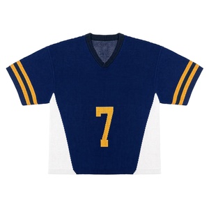 Camiseta de Rugby Blanca con Cuello en V y Número 7 Azul, Manga Corta, Tejido de Malla, Unisex, para Adultos, Corte Regular, para Todas las Temporadas - Product Image 1