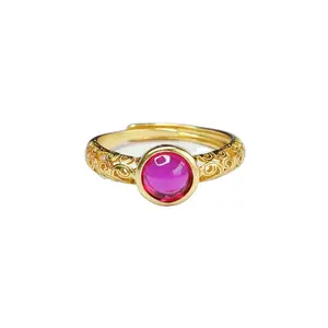 Jewelry Stone Cultivated Rubies Rings Gold Plated Copper Alloy Diamonds Rings Geometric Gemstones Rings For Women