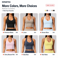 Ensemble de yoga Dingtai pour femme, col halter, dos ouvert, taille haute, contrôle du ventre, legging capri, crop top, couleur unie, respirant, séchage rapide, 2 pièces