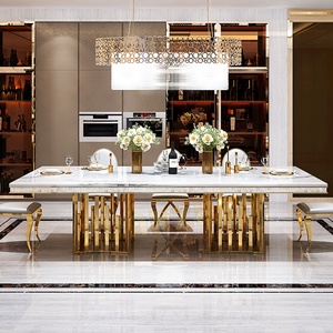 Sang trọng phòng ăn đồ nội thất hiện đại vàng kim loại thép không gỉ hình chữ nhật bàn ăn đặt nhà hàng đá cẩm thạch bàn ăn - Product Image 2