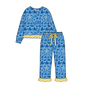 Tenues de Noël personnalisées pour bébés filles avec imprimé étoiles de la Nativité, vêtements assortis pour sœurs, en coton biologique et élasthanne, vêtements longs, vente en gros - Product Image 4