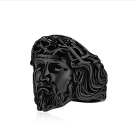 Bague Homme Tendance en Acier Inoxydable Noir Style Cool avec Portrait Tridimensionnel de Jésus Dieu Éternel