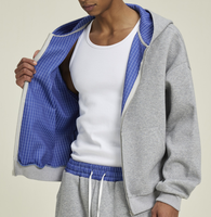 Ensemble de sweat-shirt à capuche court et ample pour homme, style américain, marque de mode, tendance streetwear automne, veste décontractée 100% bambou