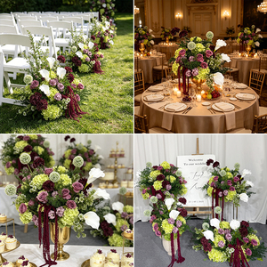 Hydrangeas vert lime et roses bordeaux artificielles pour les panneaux de bienvenue et les décorations de réception de mariage - Product Image 2