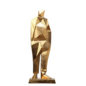 22.86x12.7x63.5cm Golden Geometric Human Figure Aluminium Sculpture Handmade Modern Artistic Eco-Friendly Durable Tabletop <b>Decor</b> - Product Image 1