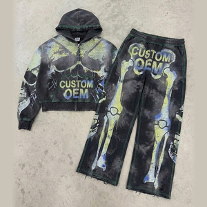 Ensemble de sweat-shirts pour hommes à fermeture éclair, 2 pièces, imprimé numérique streetwear, motif crâne, impression personnalisée OEM, poids lourd 400 GSM - Product Image 1