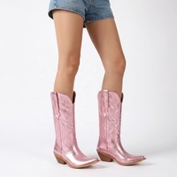 CHENO OEM Bottes de cowgirl vintage métalliques roses faites à la main avec logo personnalisé pour femme, style western, vente en gros pour fabricants