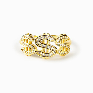 Anello Cocktail con Simbolo del Dollaro Dorato e Micro Pavé di Zirconia Cubica, Regalo Unisex, Anelli alla Moda - Product Image 1