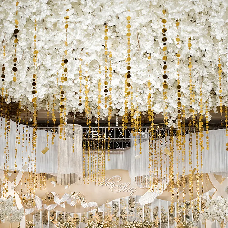 Decorazione del soffitto della sala delle nozze tenda di paillettes del pvc del laser luccicante dell'oro per la decorazione del fondo del partito