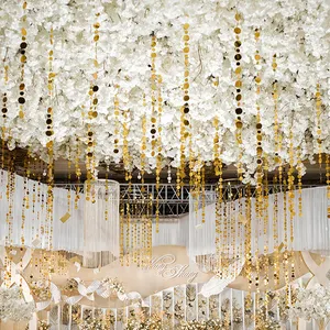 Tirai emas payet pvc dekorasi langit-langit aula pernikahan, laser berkilau untuk dekorasi latar belakang pesta