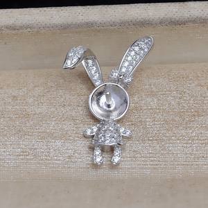 Pendentif Lapin en Argent S925 avec CZ, Pendentif Lapin Actif DIY avec Perle, Support d'Accessoire 5380, Matériau Or Rose, Numéro de Motif - Product Image 4