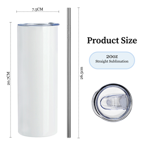 Botol Air Dinding Ganda 50 Pack dari Gudang AS, Model Flat-edge untuk Sublimasi, Tumbler Stainless Steel Putih 20oz dengan Sedotan - Product Image 2