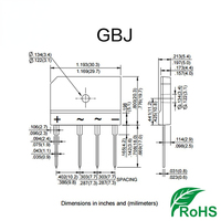 Diode redresseur de pont en gros d'usine 25A 1000V GBJ2510 pont redresseur 4 broches KBJ2510 KBJ25M Transistor haute puissance 25A