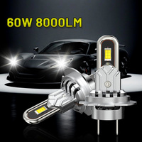 Lampu depan Led mobil Mini Plug-in, bohlam lampu tembaga pembentuk U 60W 8000LM, lampu sorot rendah tinggi 9005 H7 H11 H4