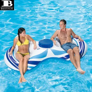 Chaise longue gonflable personnalisée en usine pour 2 personnes avec refroidisseur Grand flotteur de salon pour adultes de plage de piscine à fond en maille confortable