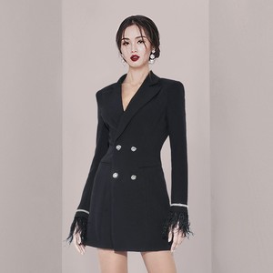 Nuovo vestito dimagrante blazer senza schienale con maniche in cristallo piumato doppiopetto <span class=keywords><strong>nero</strong></span> per le donne - Product Image 2