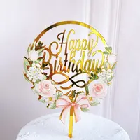 花柄アクリルお誕生日おめでとうカスタムケーキトッパーケーキデコレーションパーティー用品