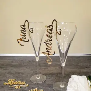 Gold Acrylic Wedding Wine Glass Decor Charm Laser Cut Name Acrylic Goblet Glass Hanging Charm Custom Letter
