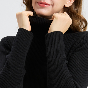 Suéter de Cuello Alto para Mujer, Tejido de Punto Acanalado, 100% Cachemira, Color Negro Sólido, Sin Mangas, Estilo Casual de Invierno, con Logotipo Frontal, Estilo Minimalista - Product Image 3