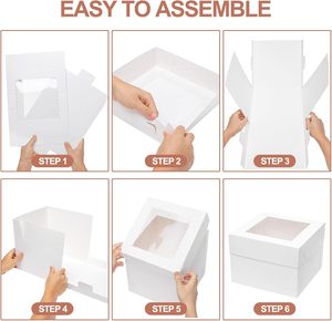 Scatole per torte alte 25 cm con finestra, <span class=keywords><strong>in</strong></span> <span class=keywords><strong>cartone</strong></span> bianco, con coperchi, per torte a più piani, matrimoni, feste di compleanno - Product Image 5